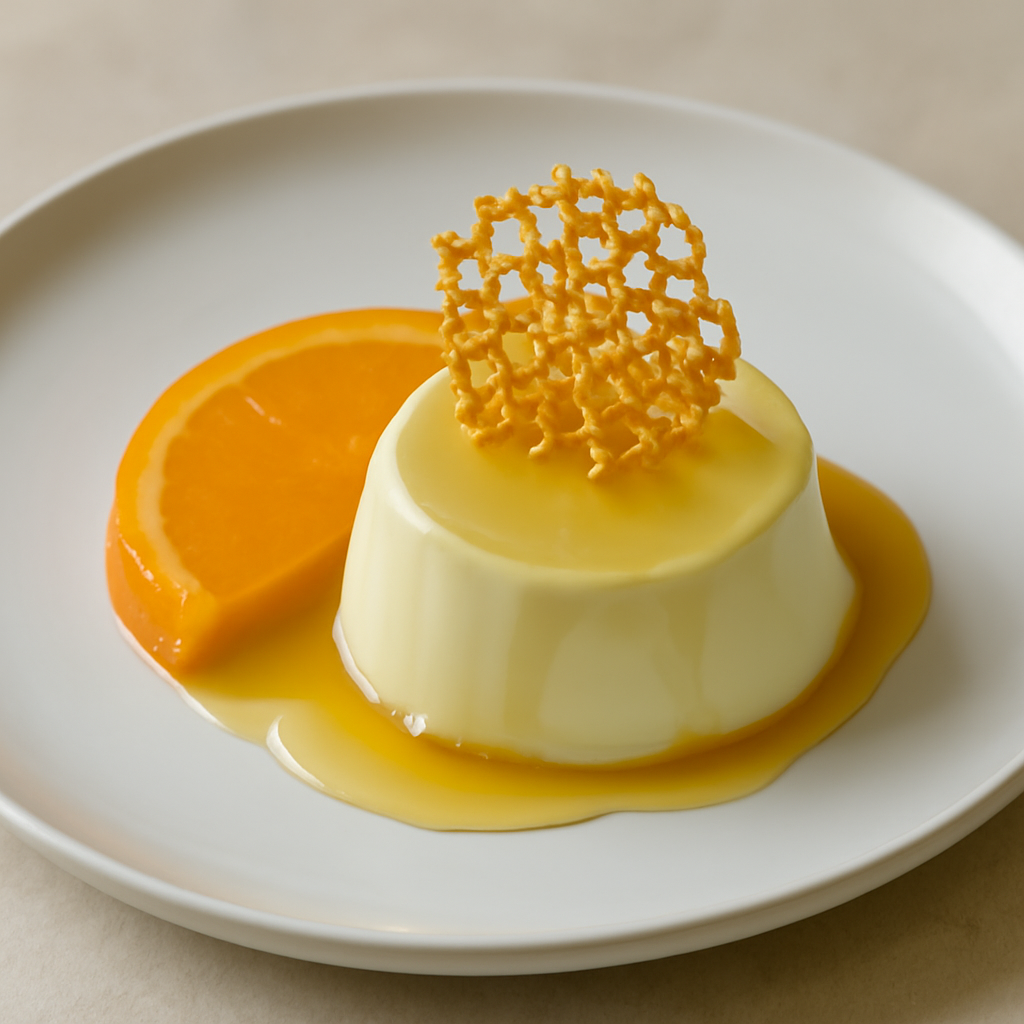 Panna cotta al miele con gelée all’arancia e alveare di zucchero