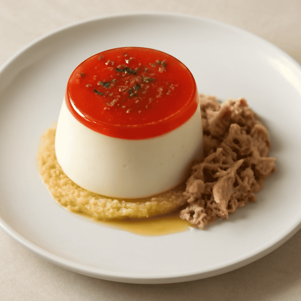 Panna cotta al tonno con gelatina di pomodoro