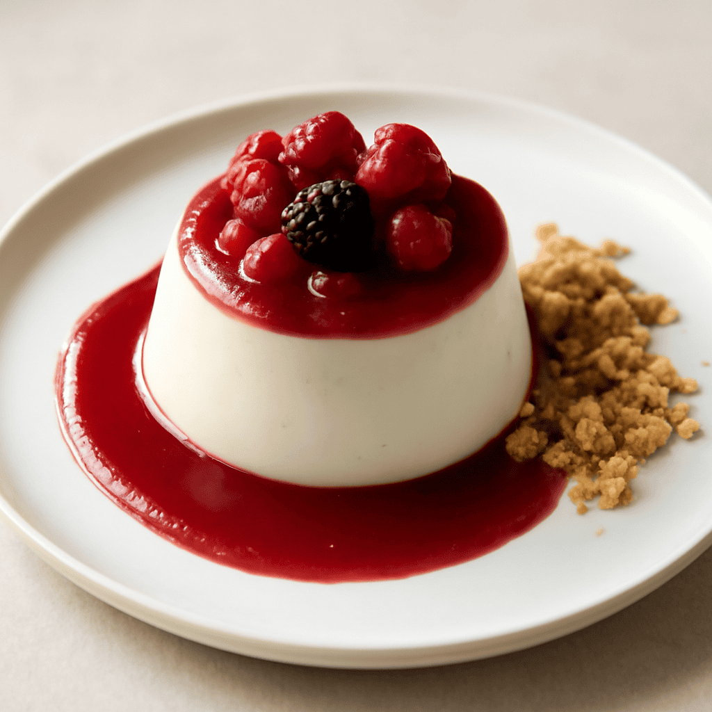 Panna cotta alla camomilla e coulis di frutti rossi