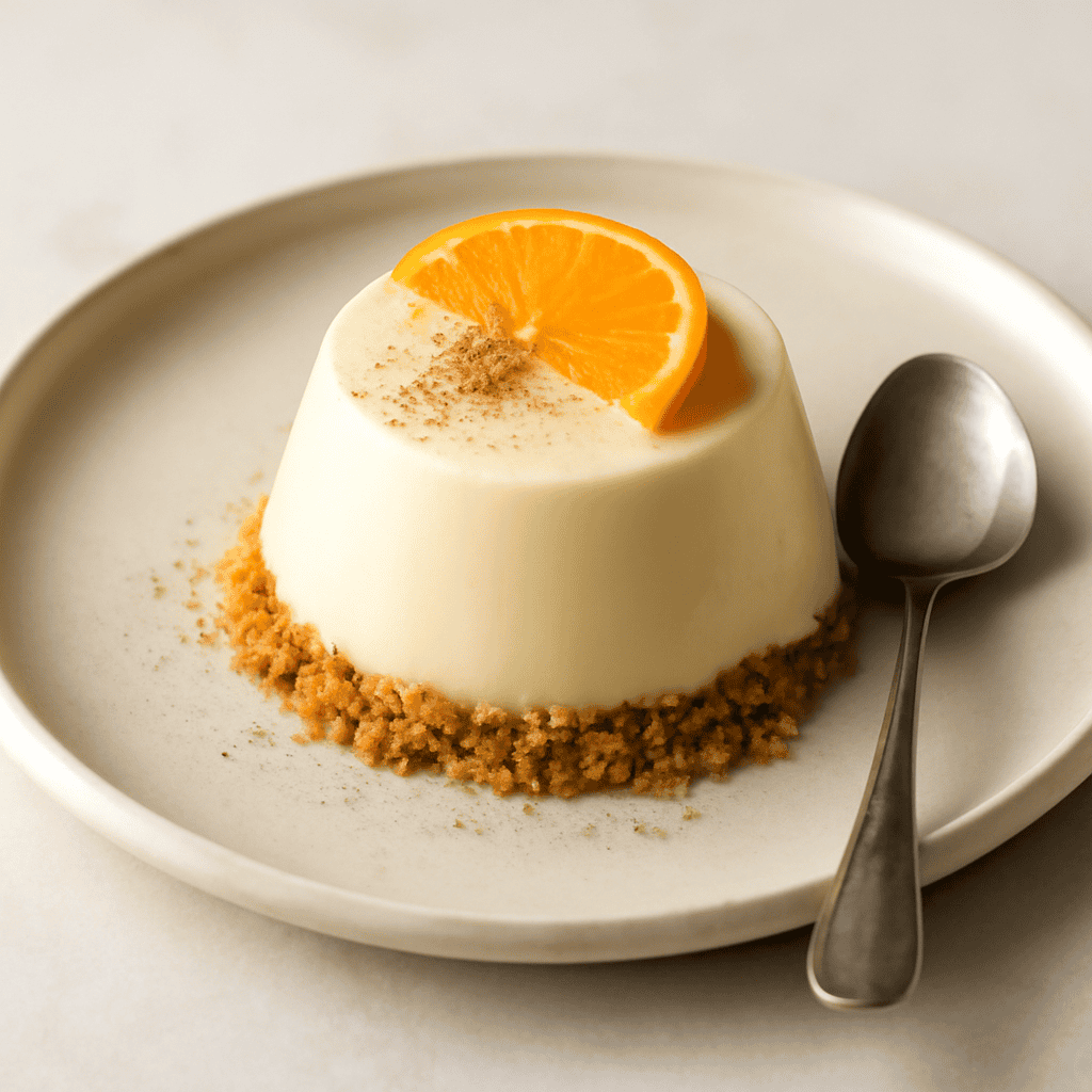 Panna cotta arancia e cannella con base friabile