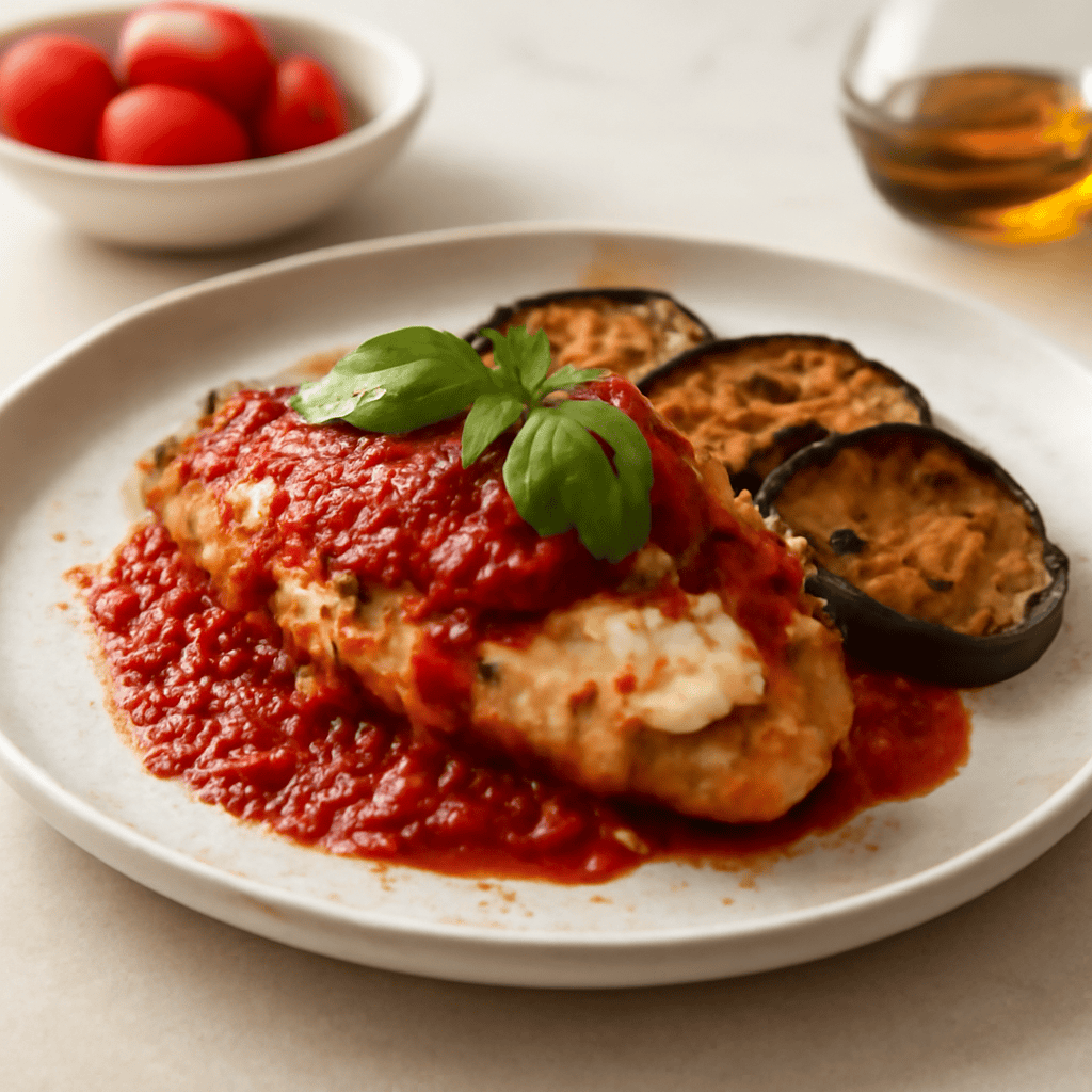 parmigiana di pollo con pomodoro all’arrabbiata