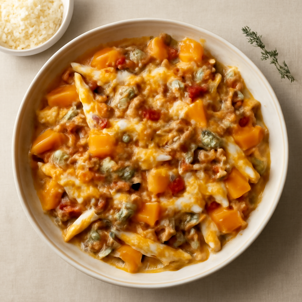 Pasta al forno zucca, funghi e pancetta