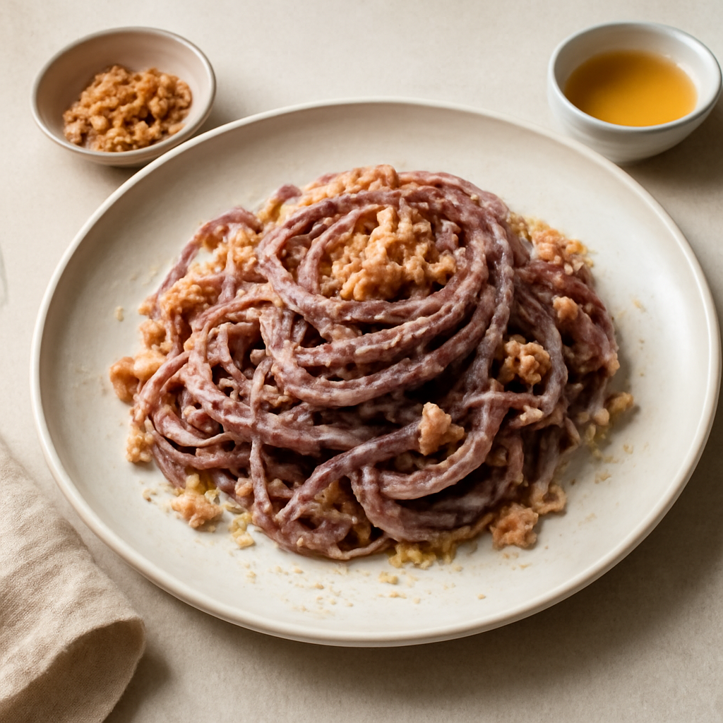 Pasta al pesto di radicchio e noci con miele e pecorino