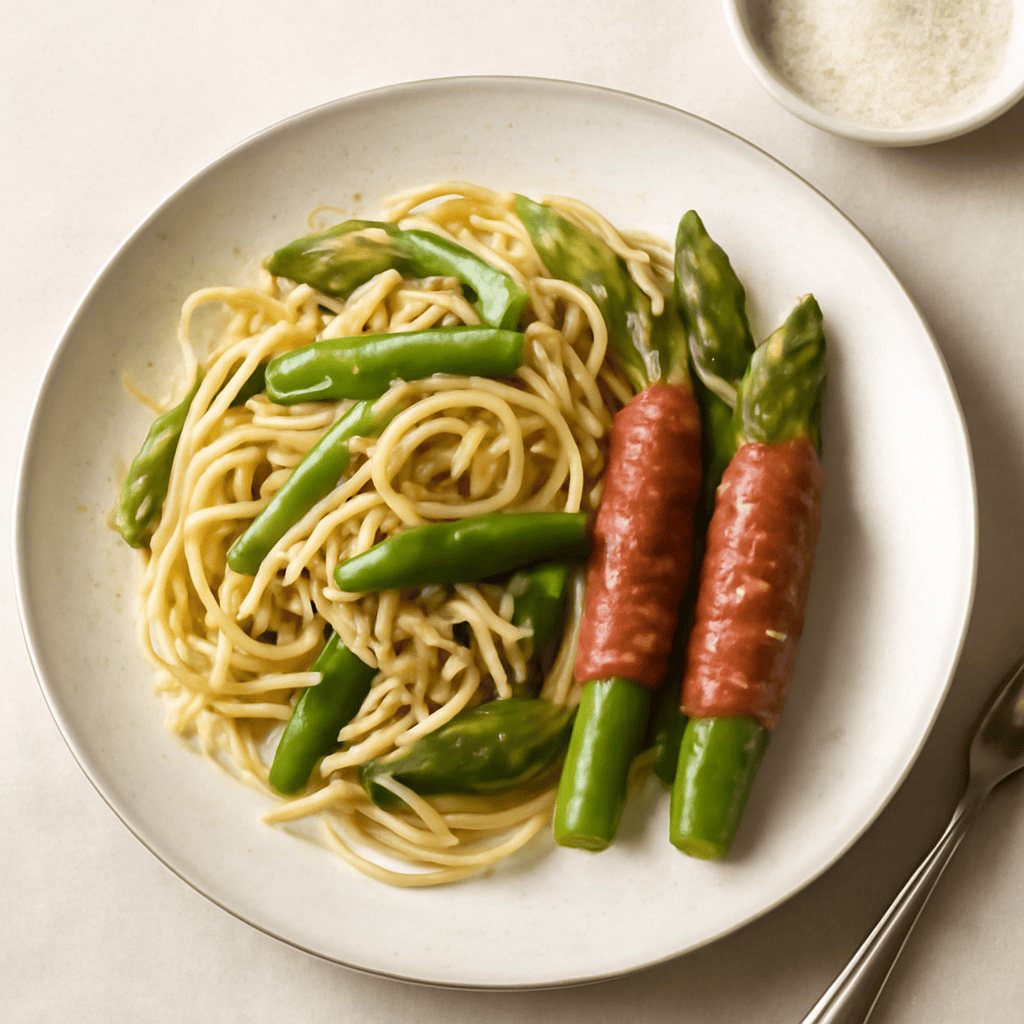 Pasta Asparagus with Asparagus prosciutto rolls