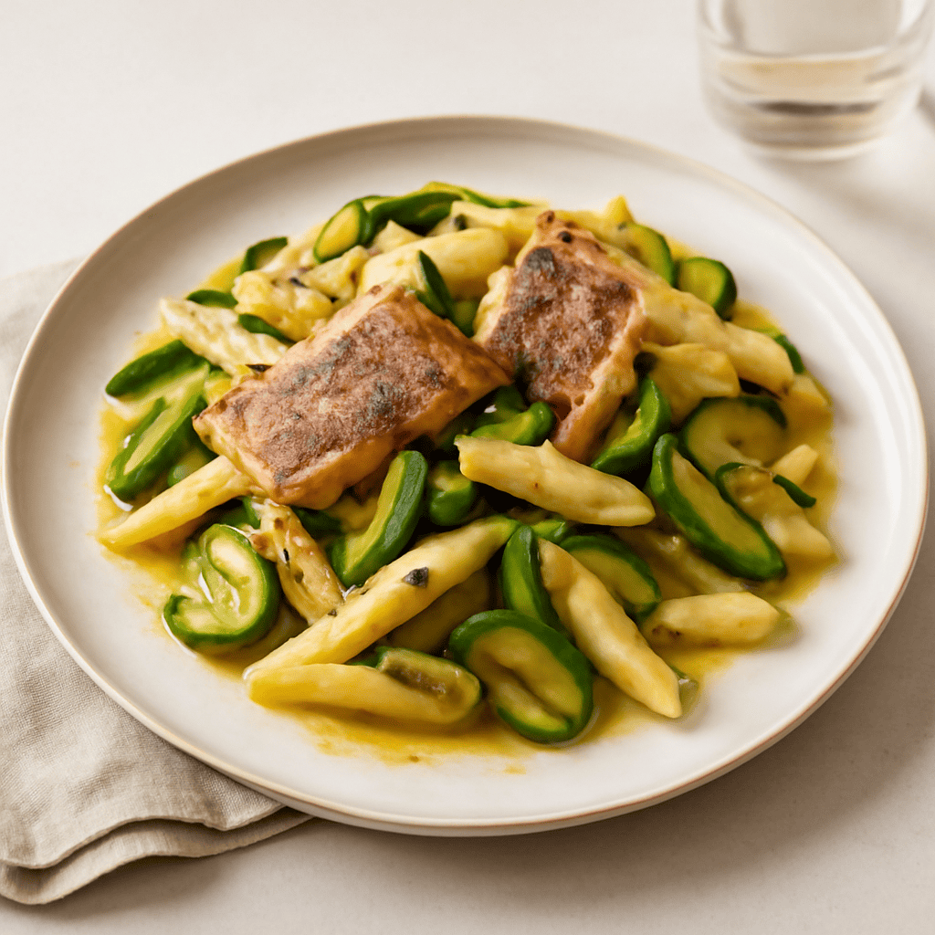 Penne rigate all’orata e zucchine