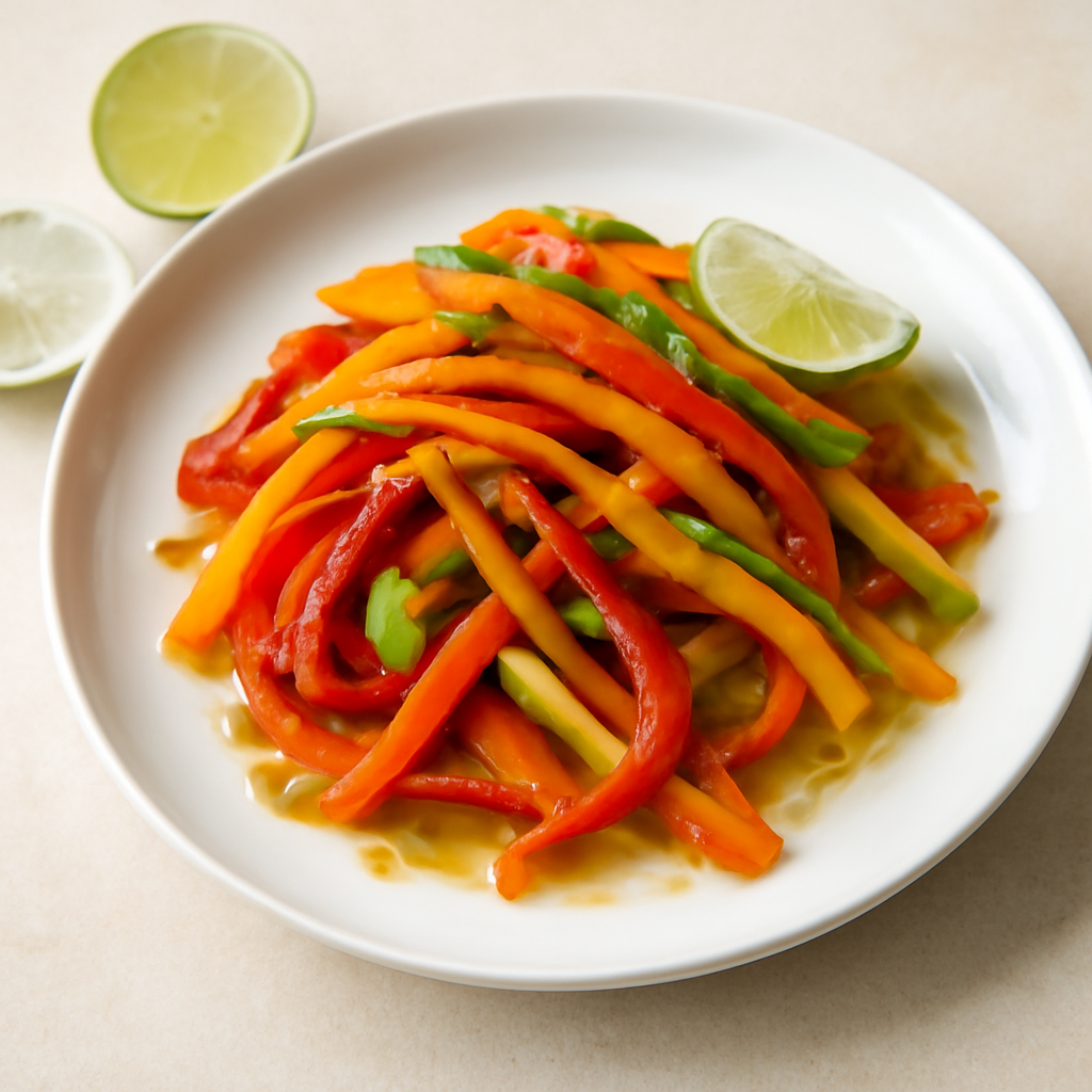 Peperoni in agrodolce con carote, zucchine e lime