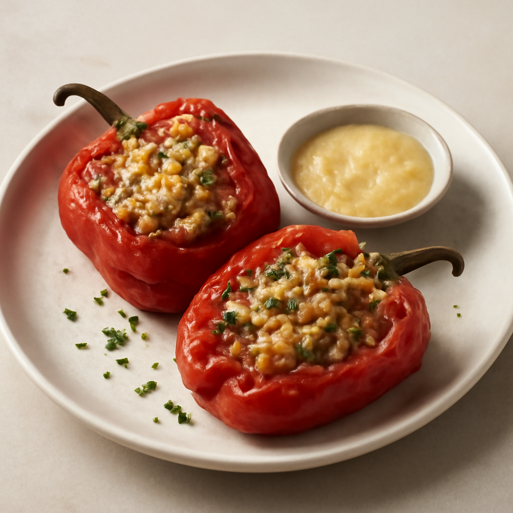 Peperoni ripieni accompagnati da salsa allo zenzero