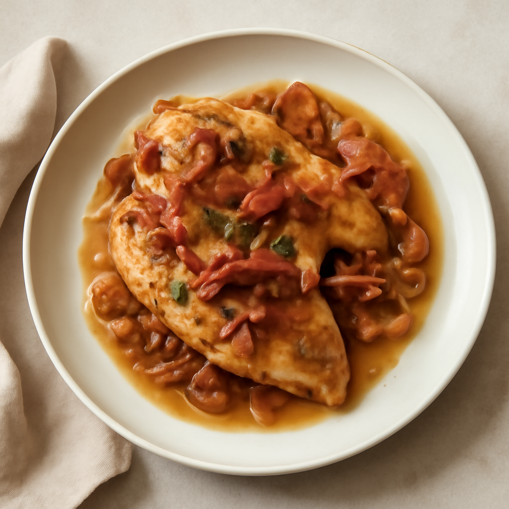 Petti di pollo alla birra cipolla e speck