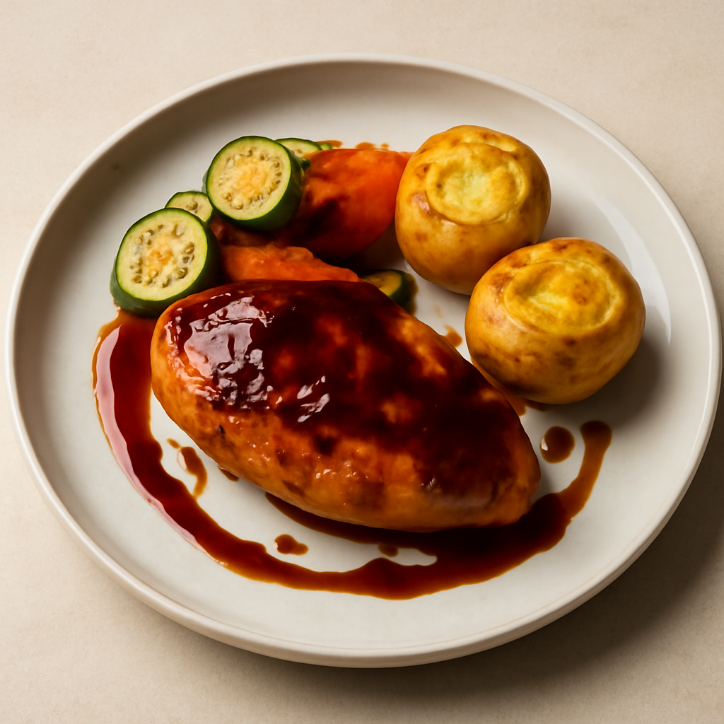 Petto di pollo laccato con patate ripiene