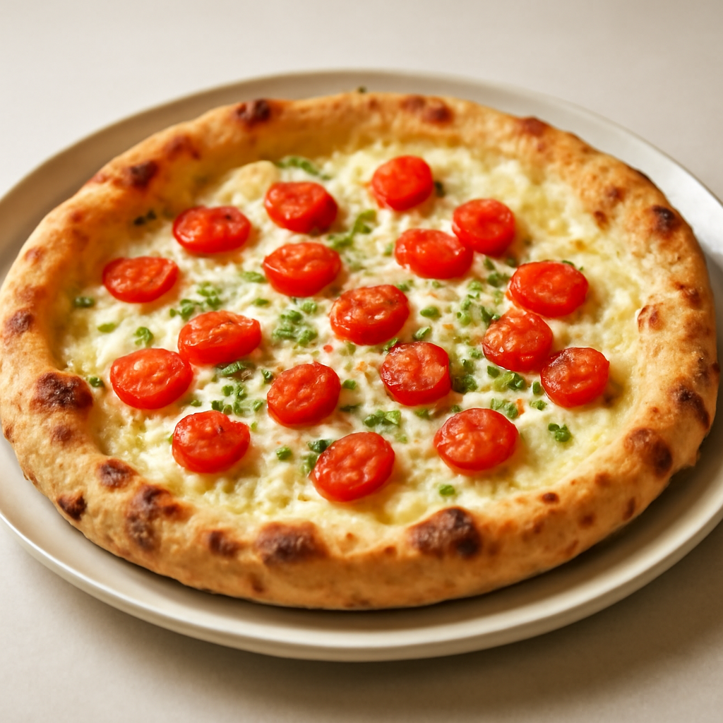 Pizza alla crema di formaggi e pomodorini