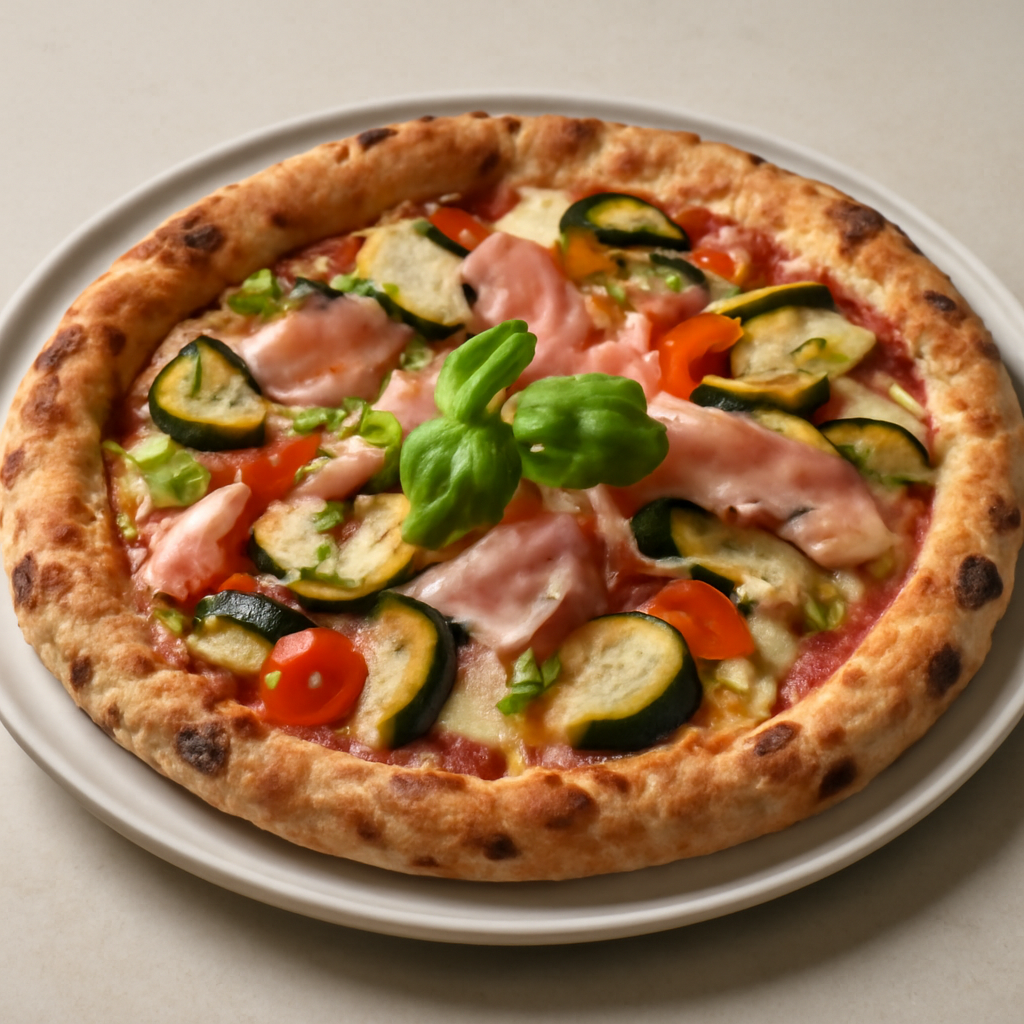 Pizza aromatica mozzarella, prosciutto cotto e verdurine