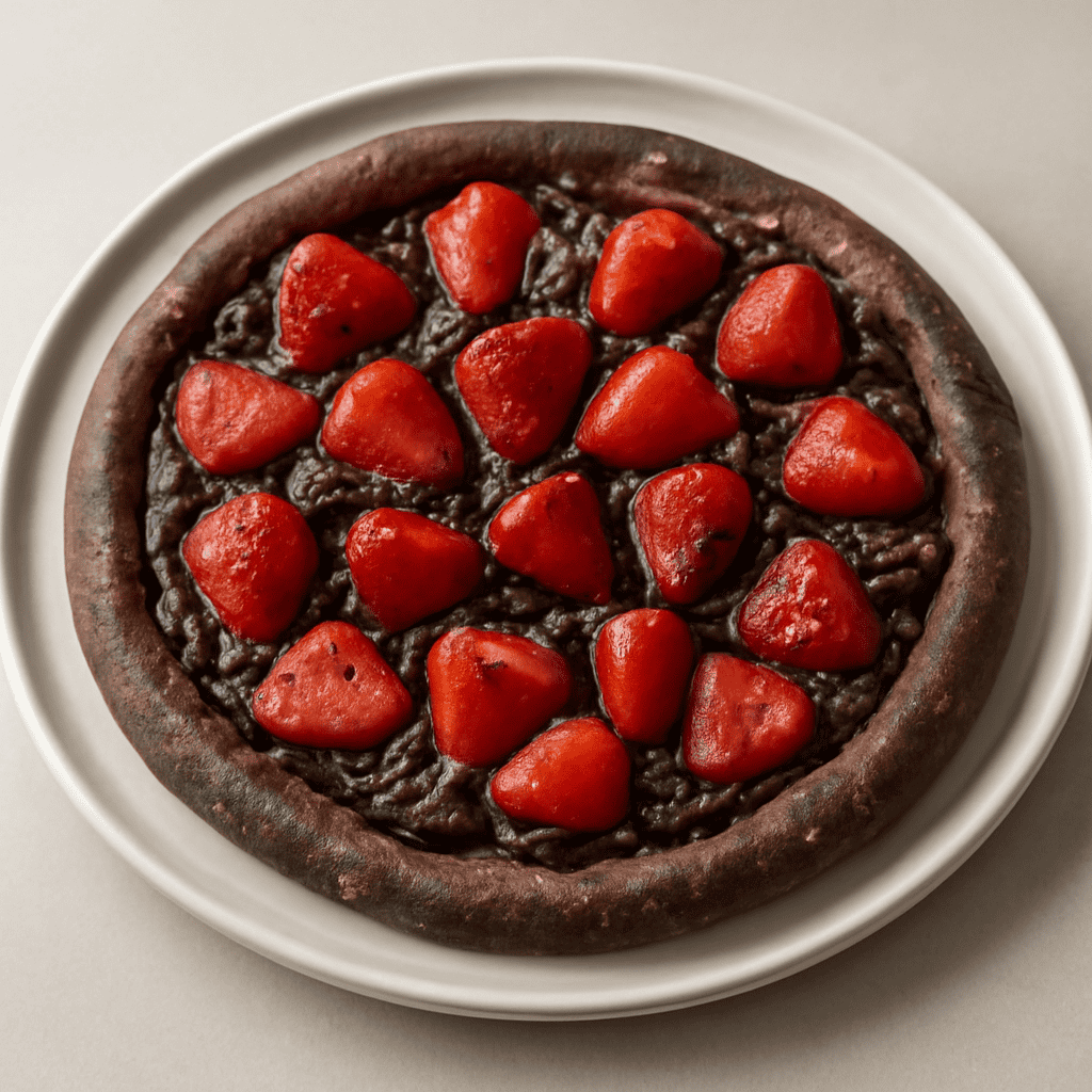 Pizza dolce al cacao con fragole e cioccolato fondente