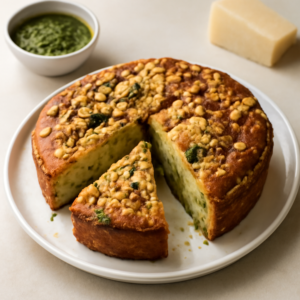 Plum cake al parmiggiano e pesto
