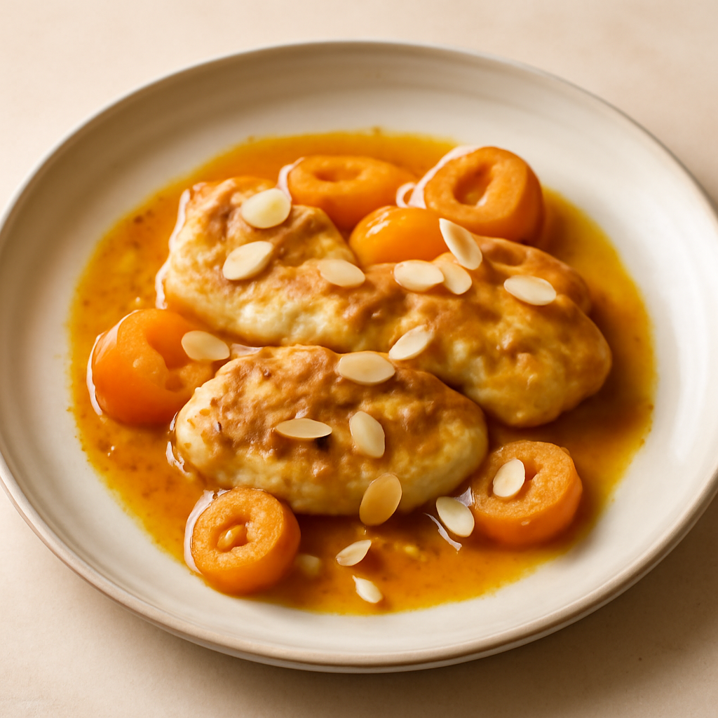 Pollo in salsa d’albicocche e scaglie di mandorle