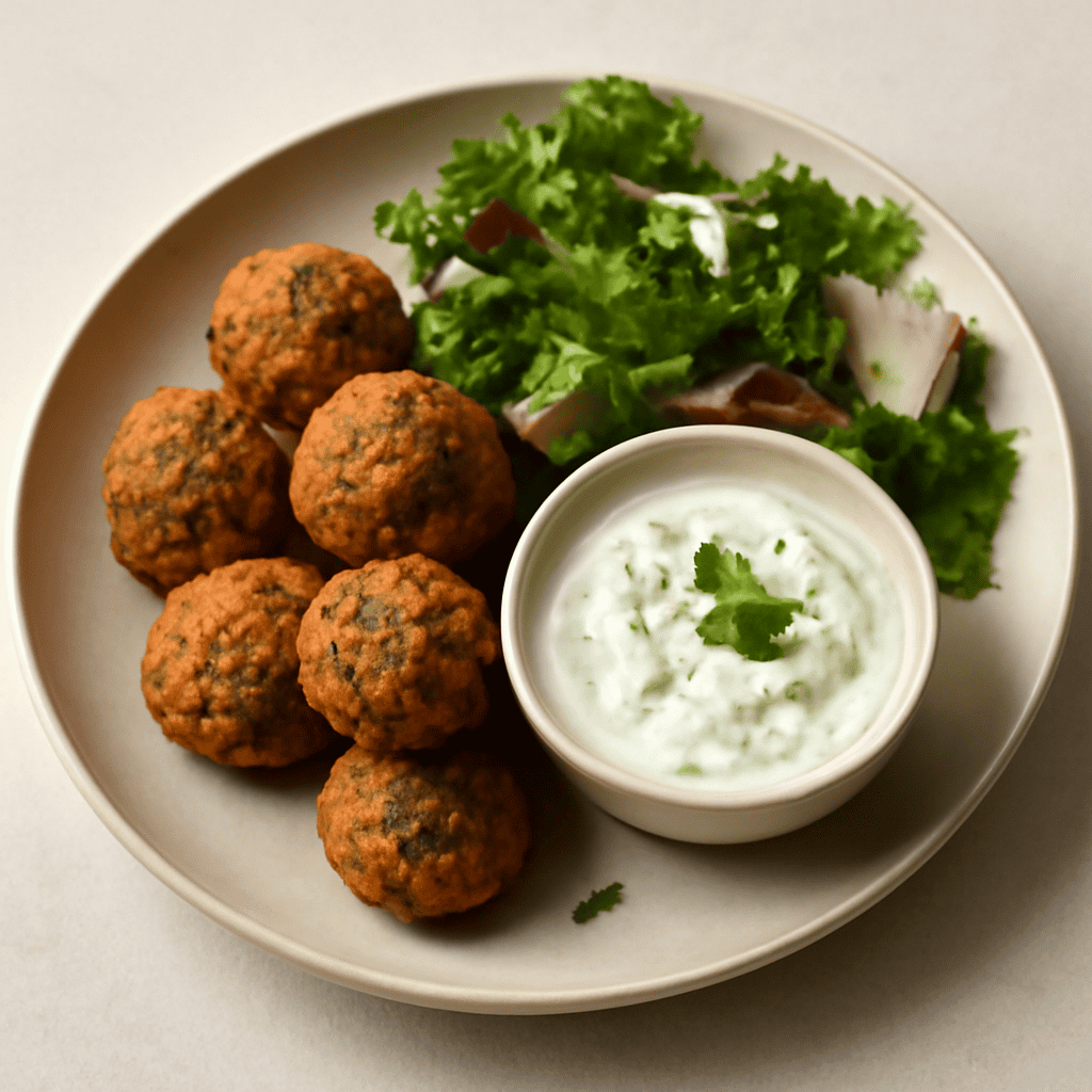 Polpette di ceci alla menta con salsa greca all’aglio