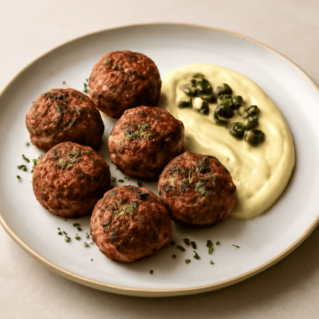Polpette di melanzana con maionese di capperi