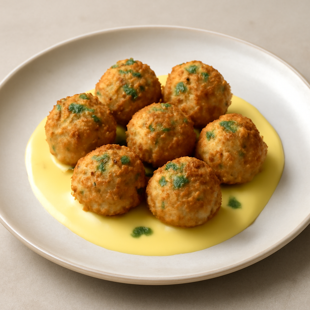 Polpette di tonno e ricotta con salsa olandese