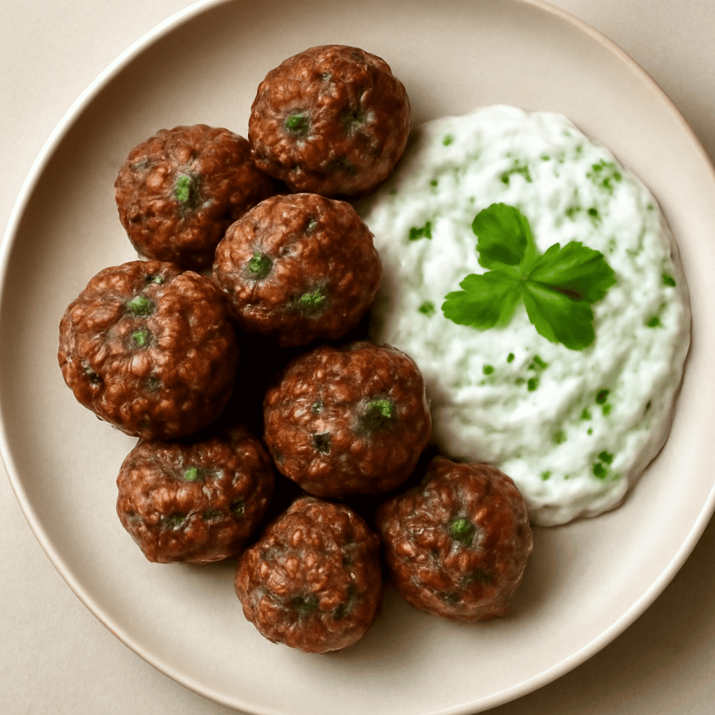 Polpettine alla Tirinto con salsa tzatziki alla menta