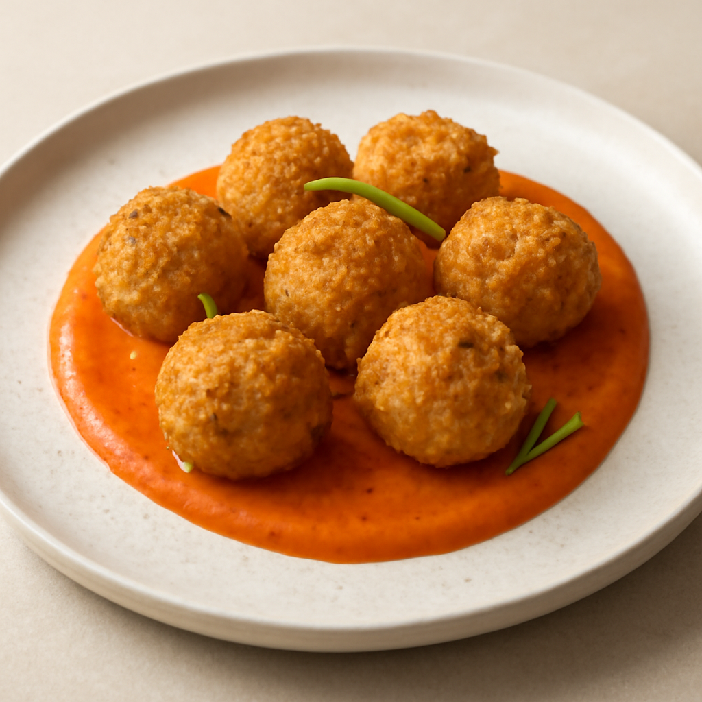 POLPETTINE DI POLLO CON CREMA AI PEPERONI ROSSI