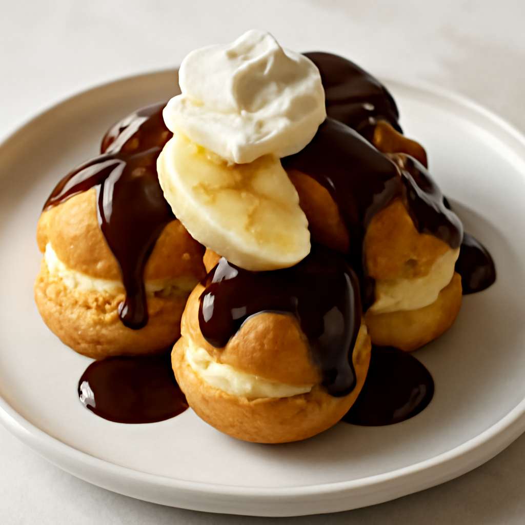 Profiteroles al cioccolato e banana