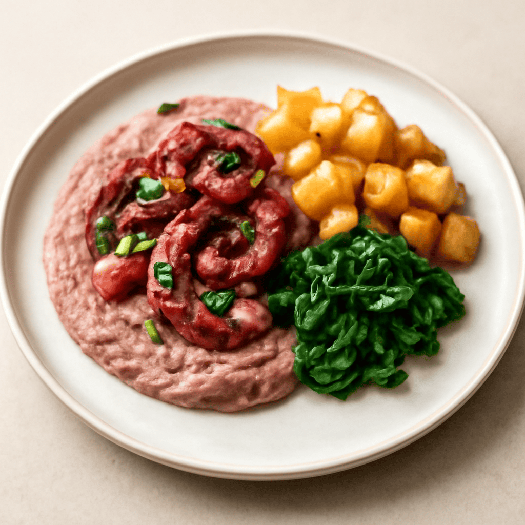 Purè di polpo con patate croccanti e spinaci