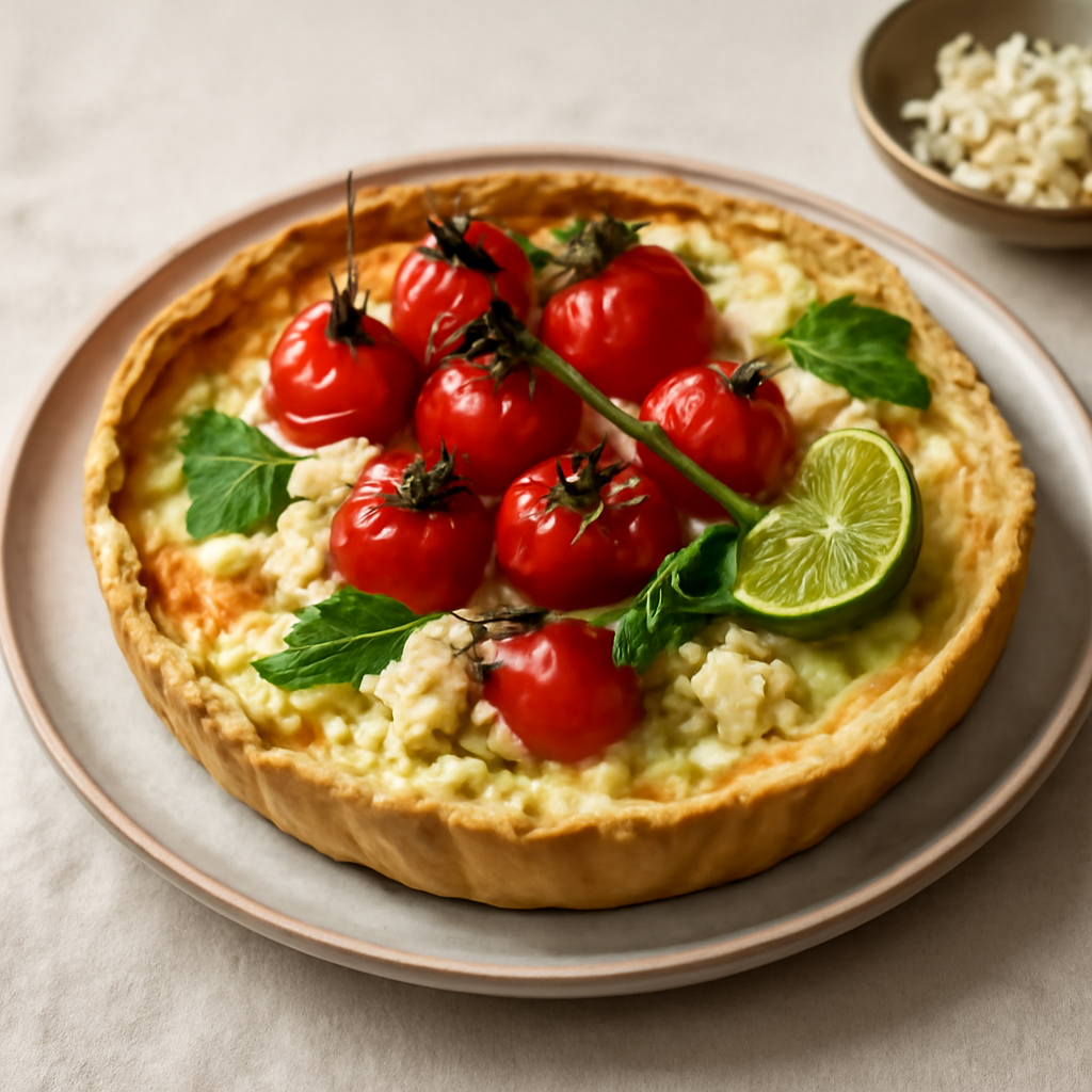 Quiche alla feta greca, lime e pomodorini confit