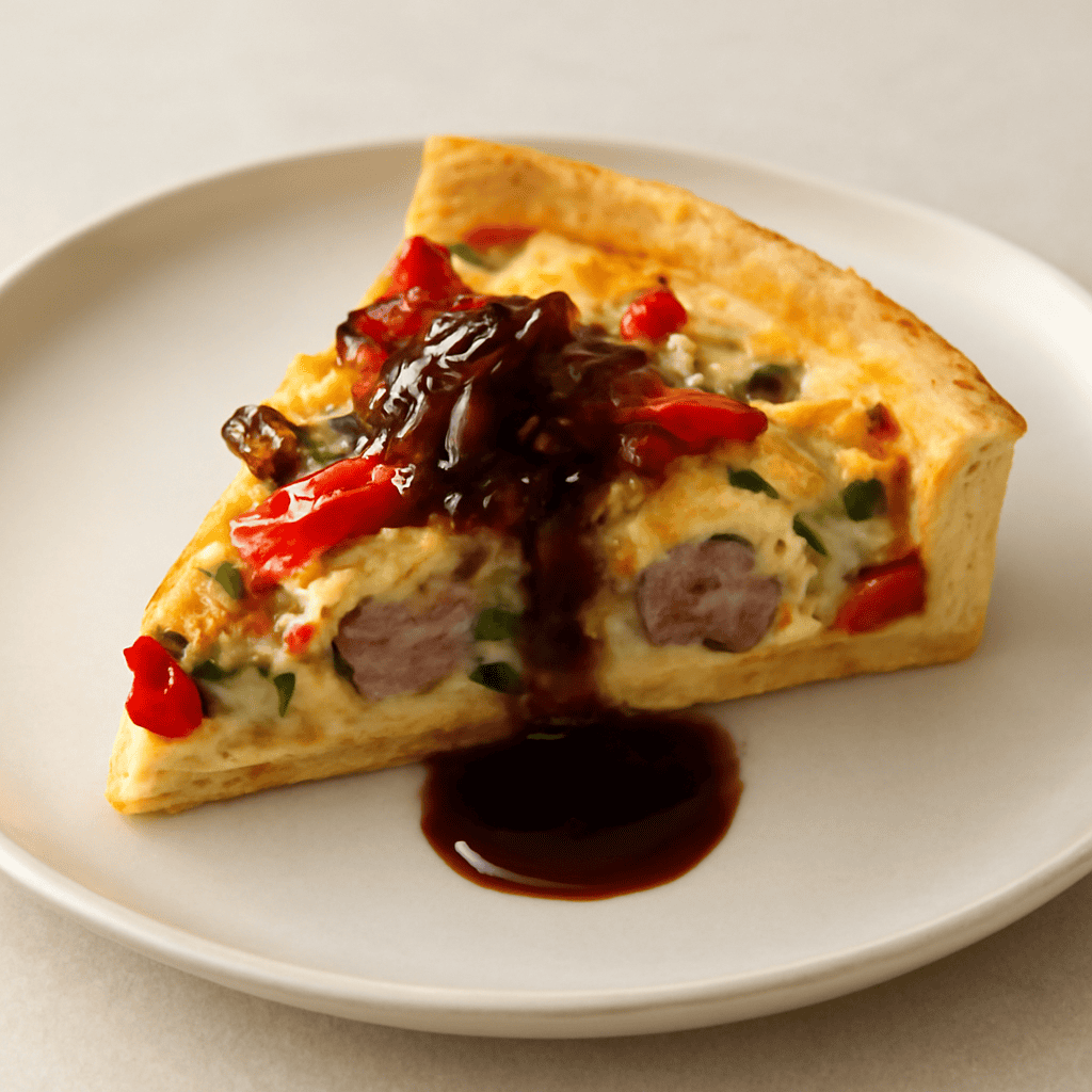 quiche di peperoni e zucchine con salsiccia in salsa agrodolce
