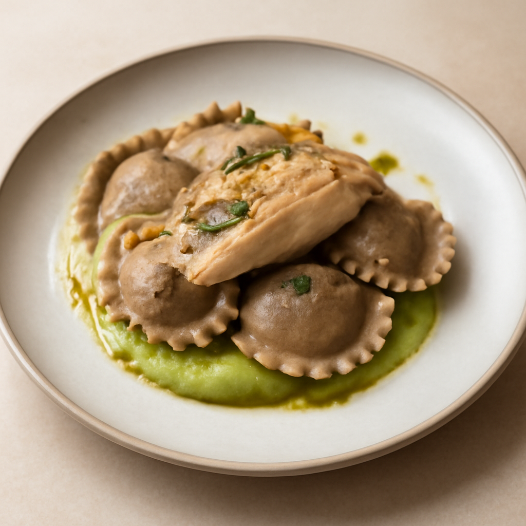 Ravioli al grano saraceno con orata affumicata
