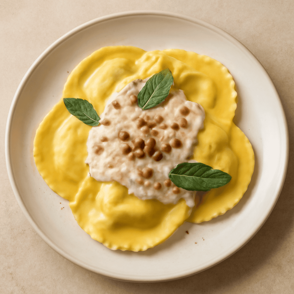 Ravioli al salmone e salvia con salsa alle noci