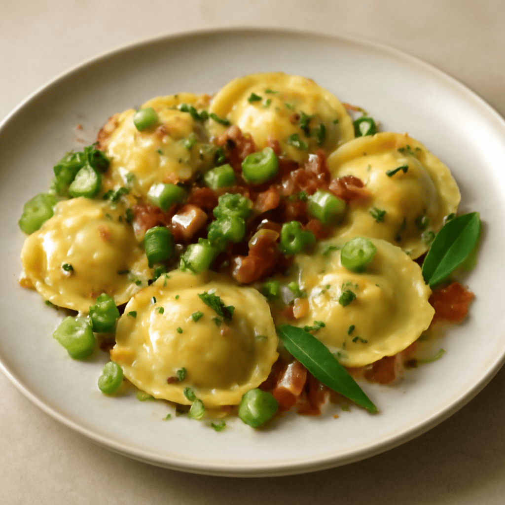 Ravioli con Fave e Pancetta