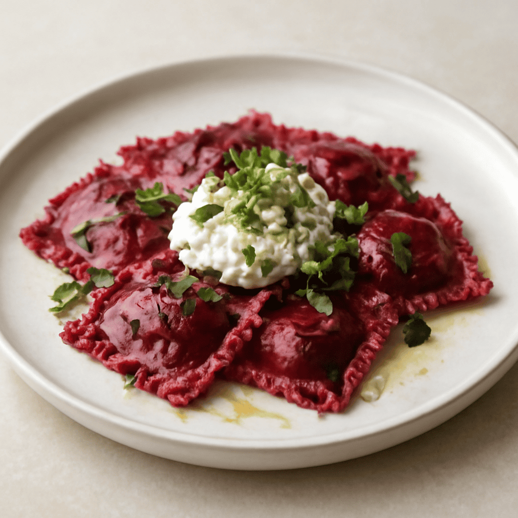 Ravioli di rapa rossa alla ricotta aromatica