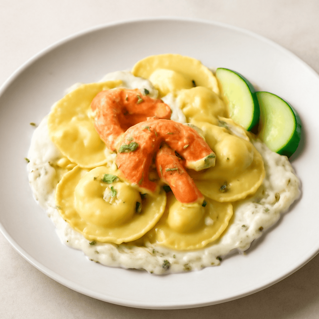 Ravioli di scampi in salsa di cavolfiore