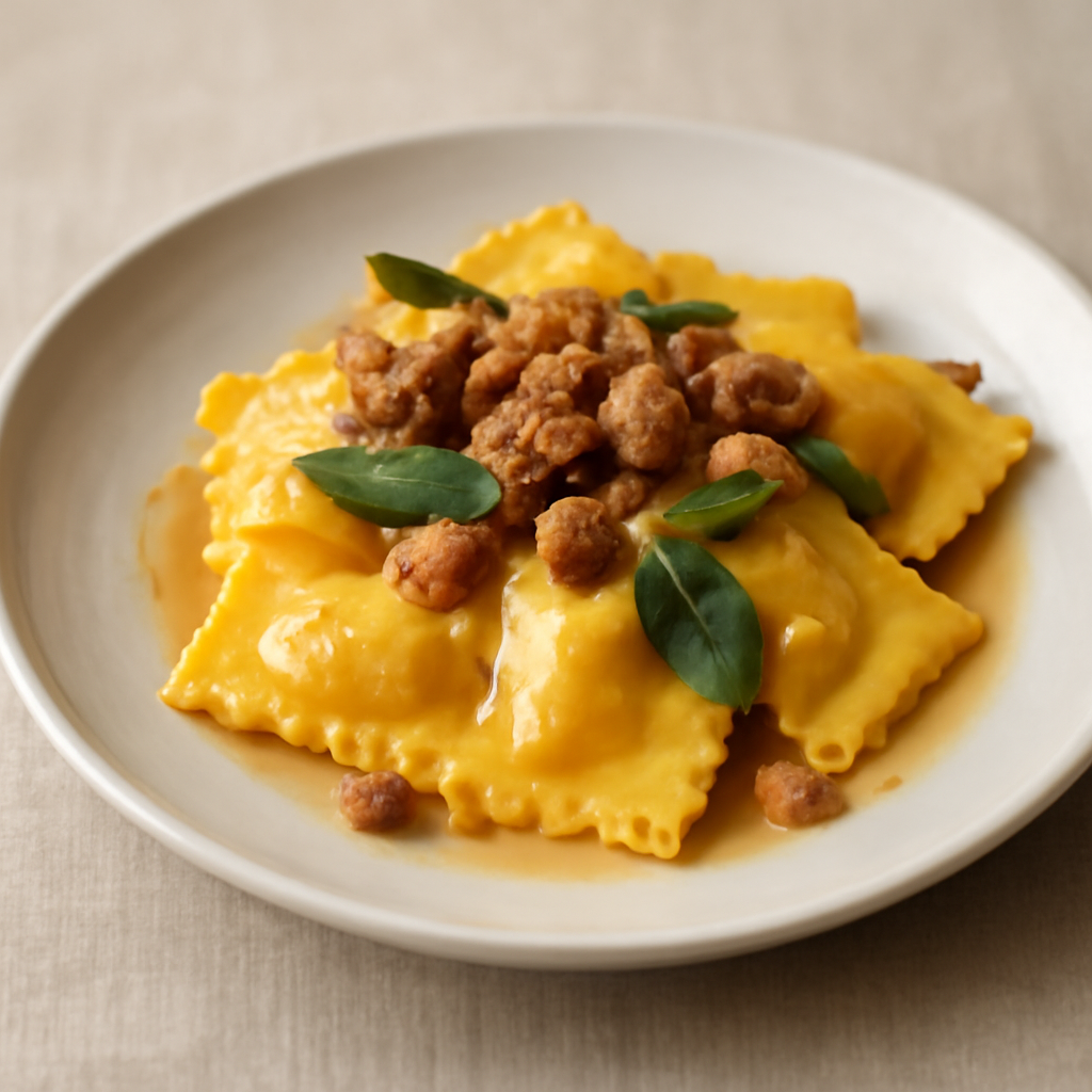 Ravioli di zucca con salsiccia