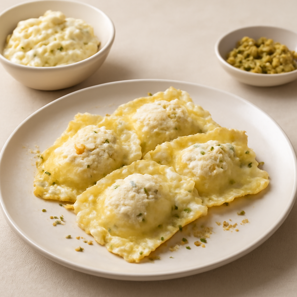 ravioli dolci con ricotta e pistacchio