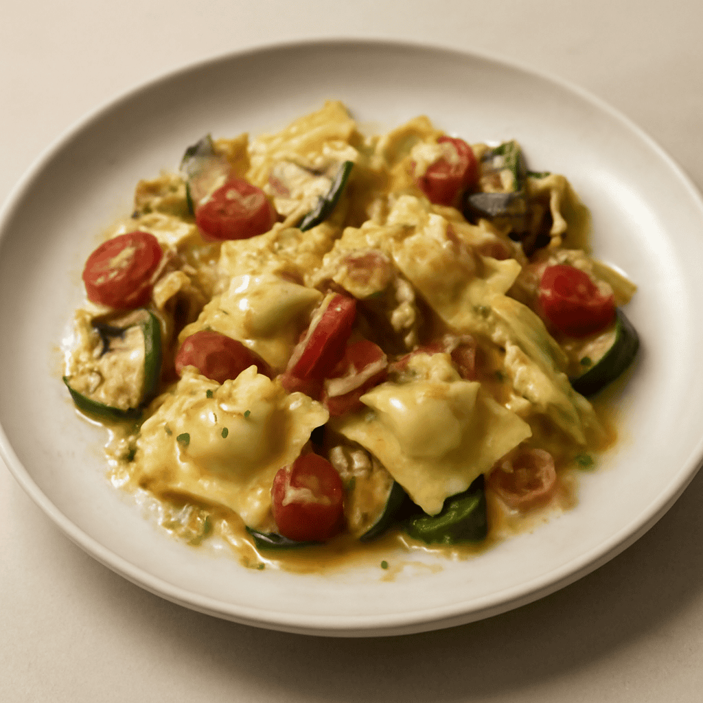 Raviolini di pecorino con ortaggi e pistilli di zafferano di Cascia