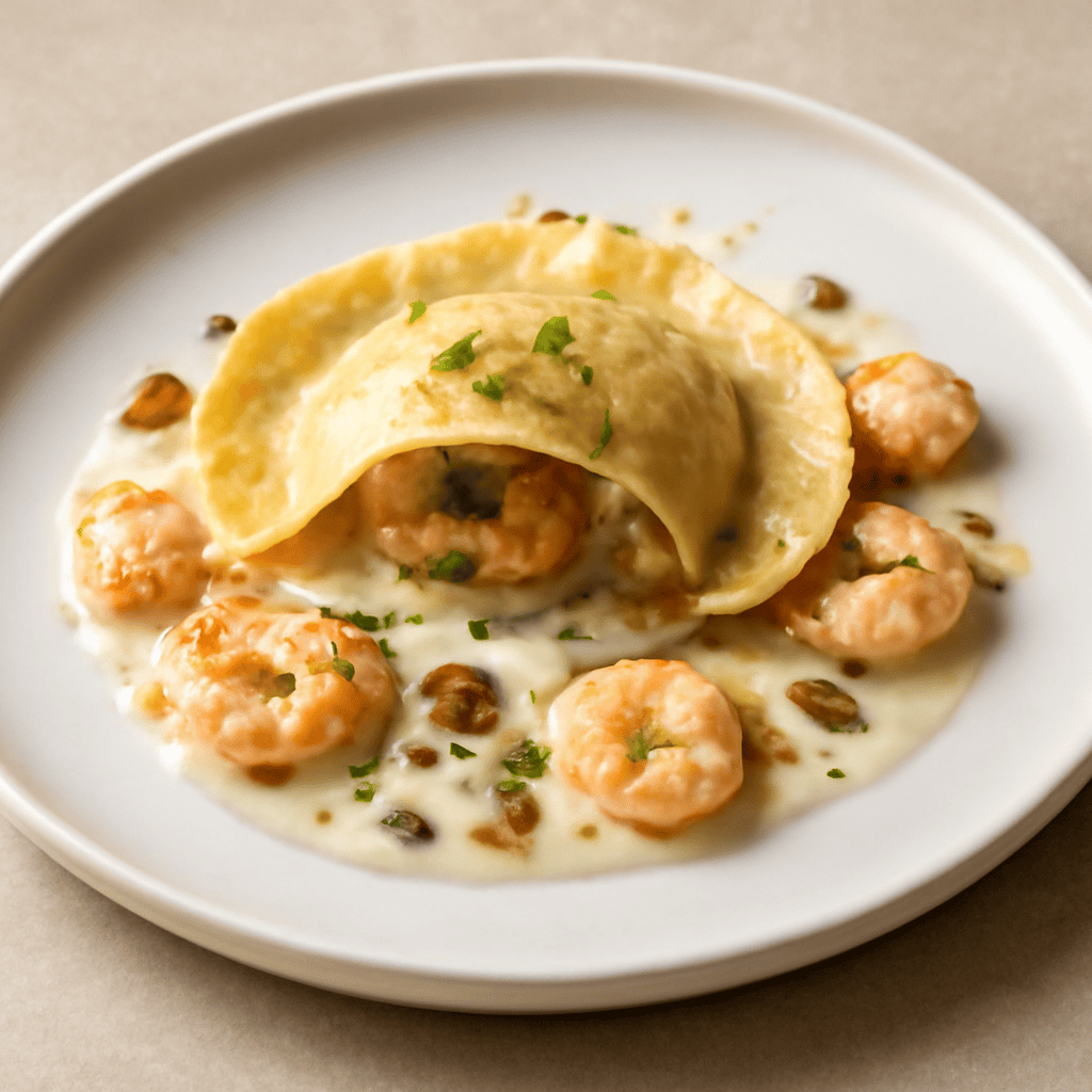 raviolo vegetale con salsa ai gamberetti