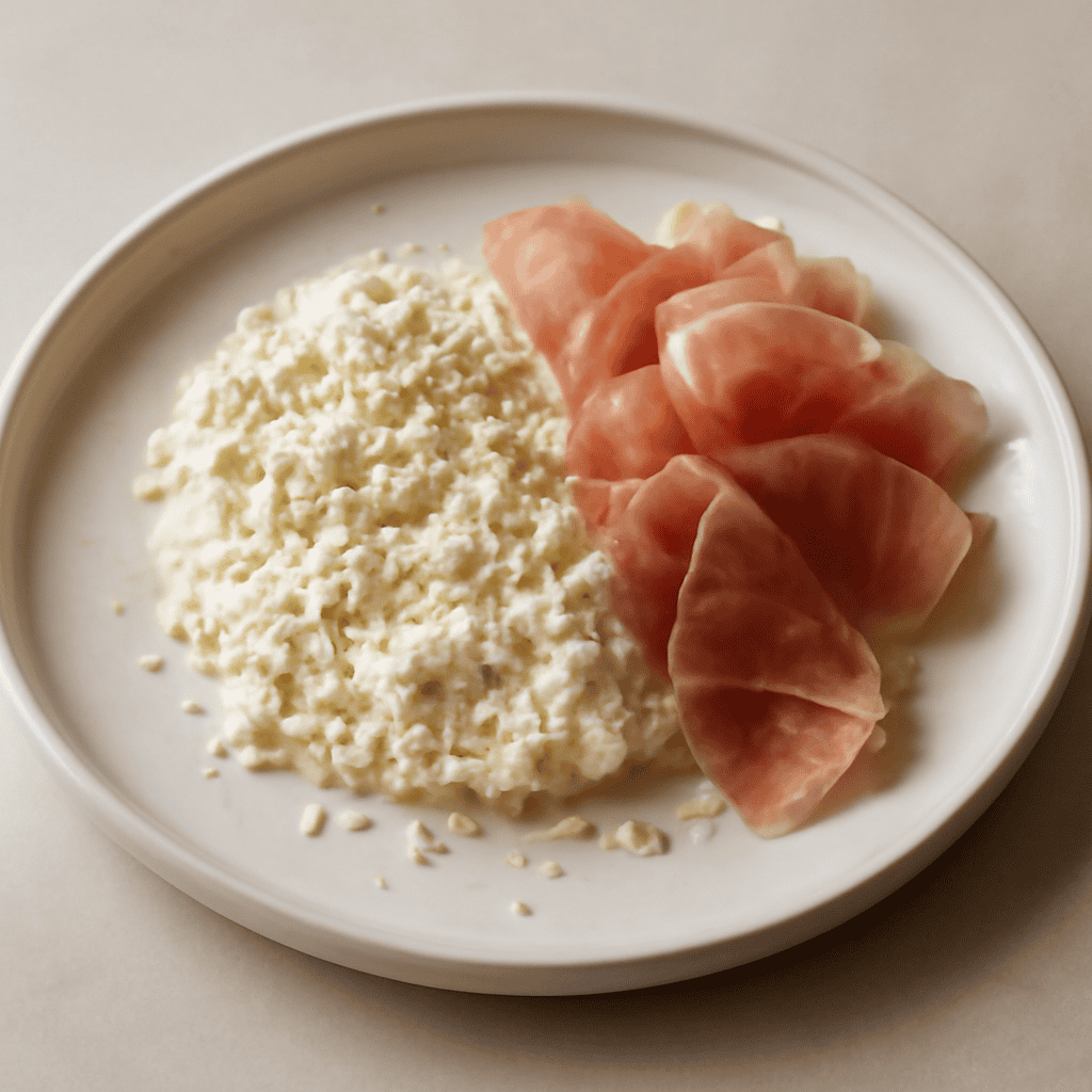 Ricotta tiepida al sesamo con prosciutto