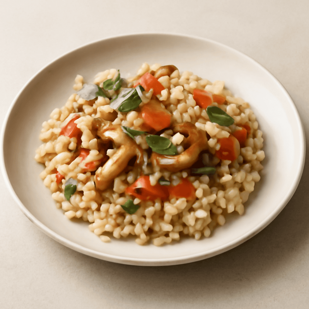 Riso con funghi, pomodoro, finocchio e pinoli