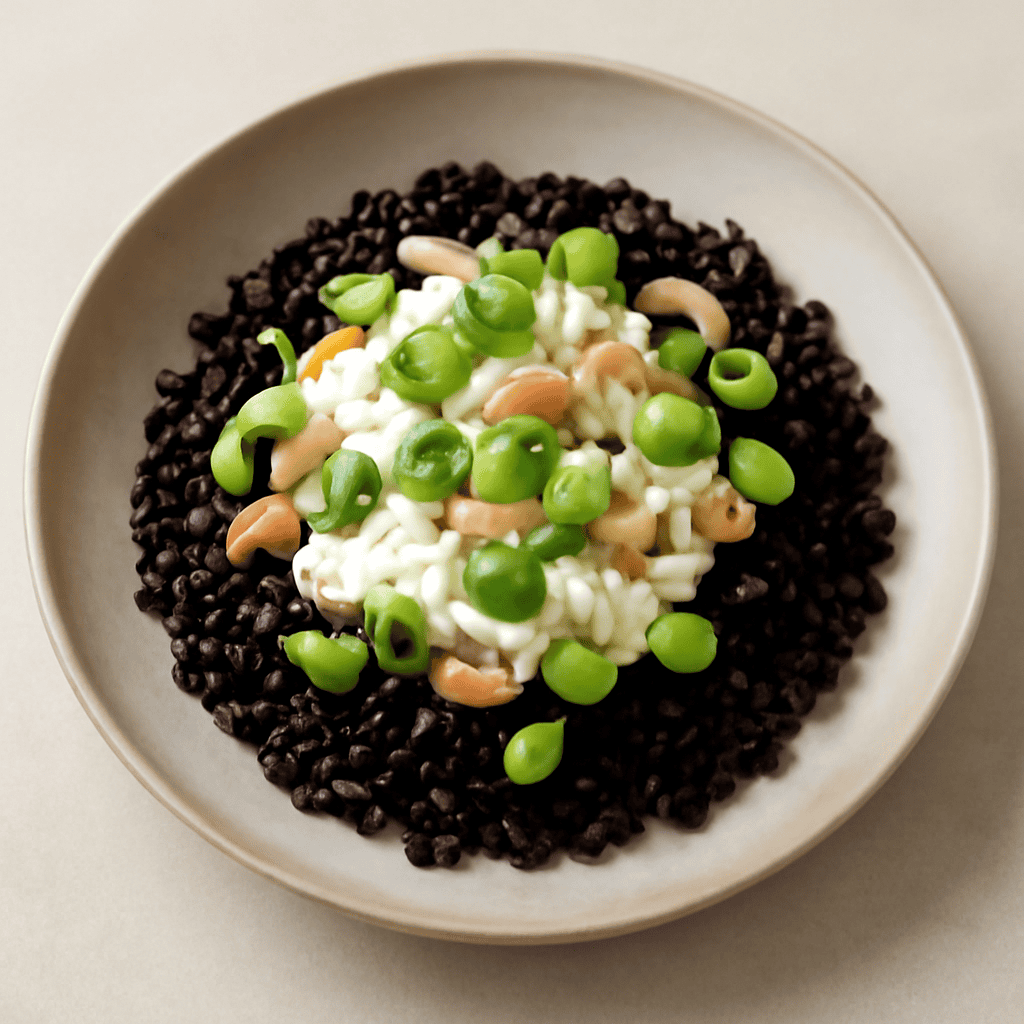 Riso venere con edamame mandorle e crema di crescenza