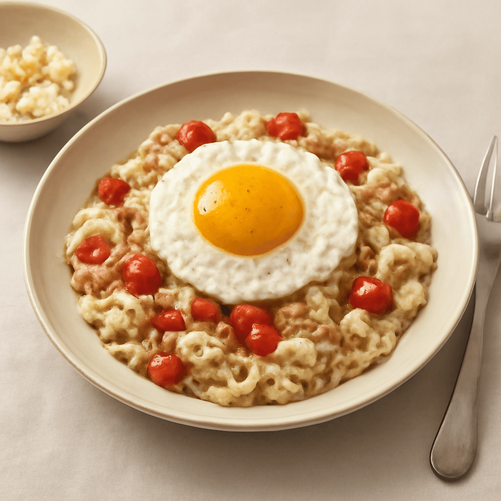 risotto al sapore di grecia con uovo al tegamino