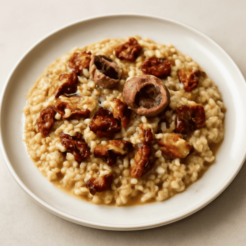 risotto alici, porcini e pomodori secchi