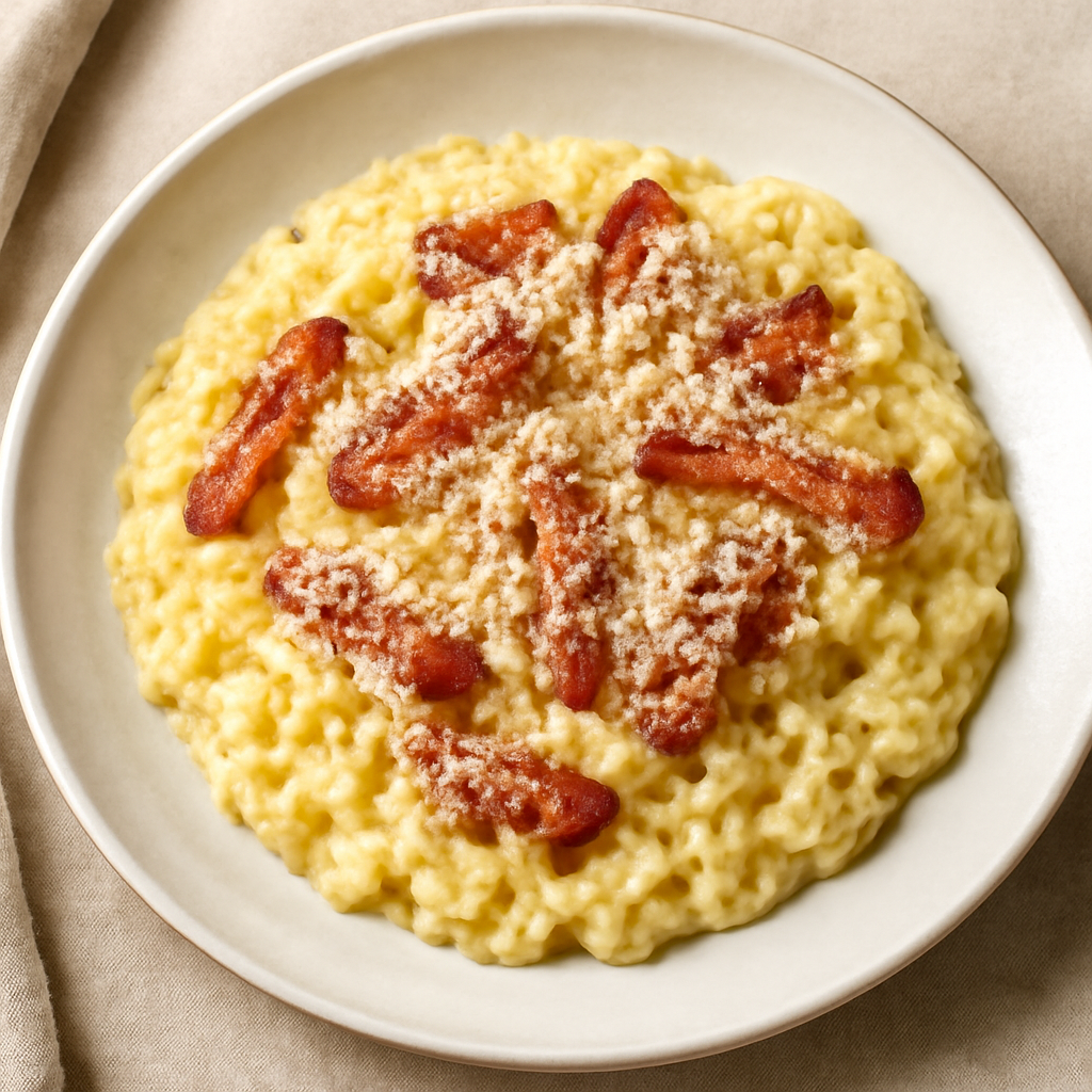 Risotto alla carbonara con guanciale disidratato