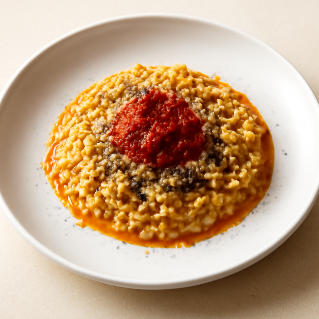 Risotto alla nduja e polvere di liquirizia