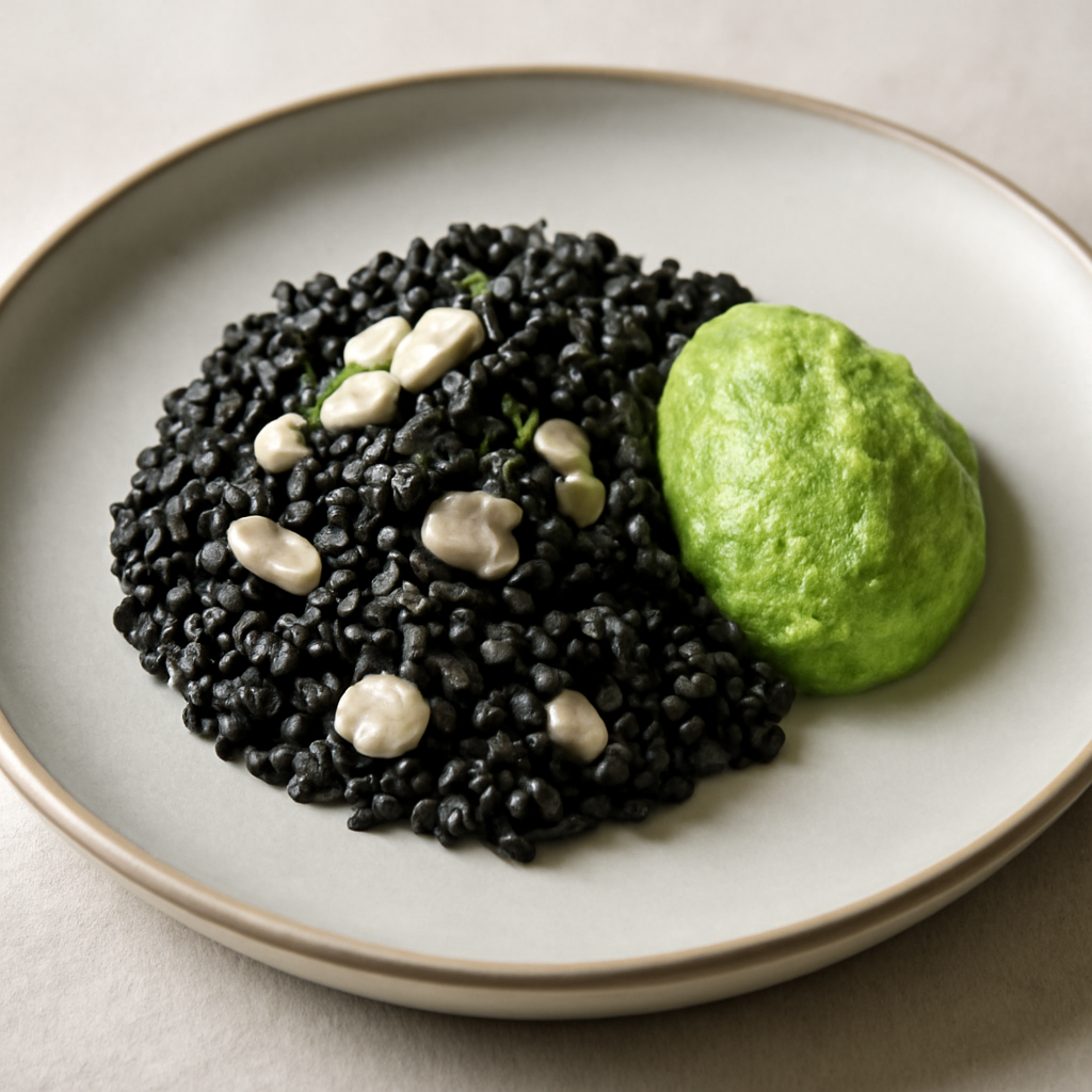 risotto alla seppia con mousse di zucchine