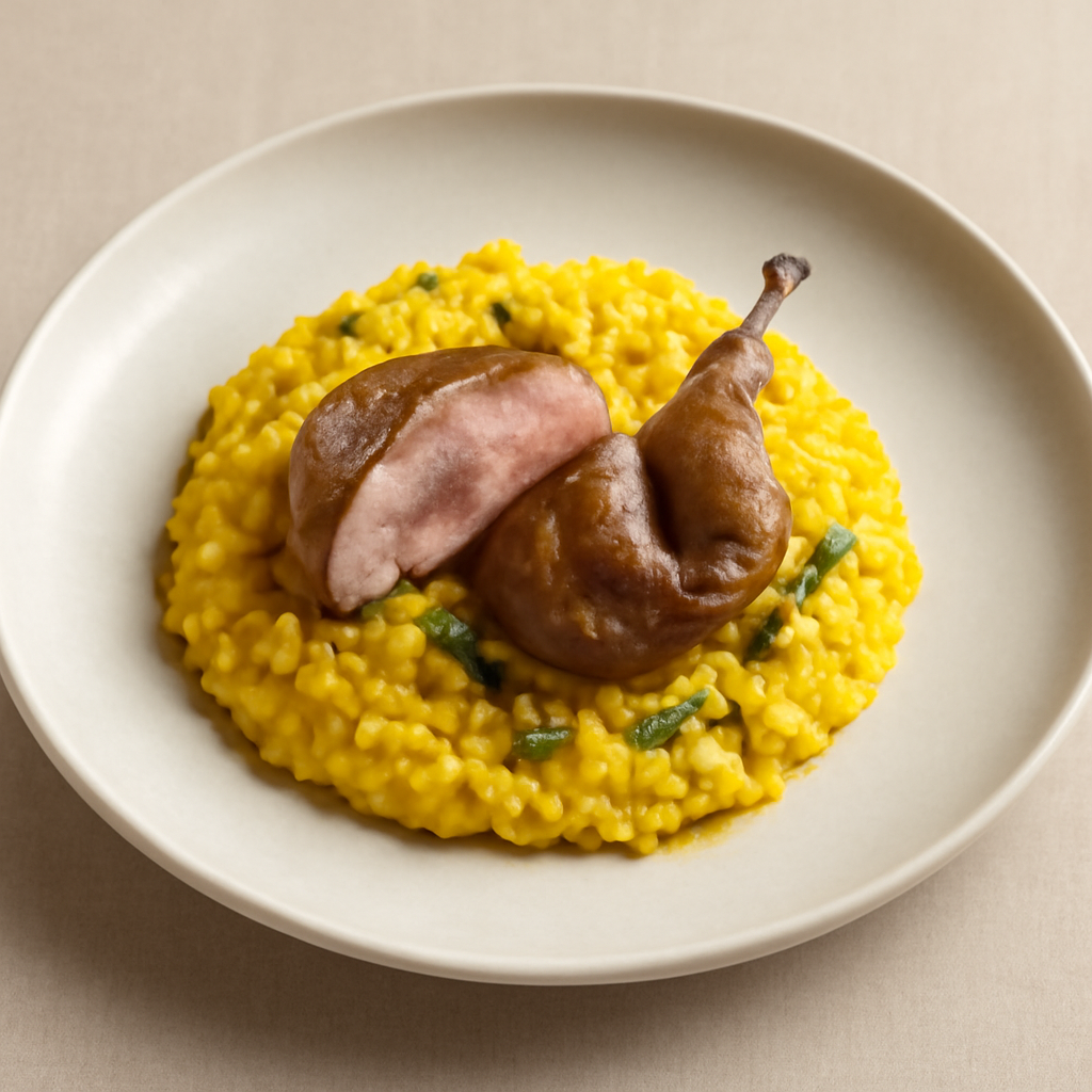 Risotto alle quaglie, con zafferano e cosce di quaglia sfiammate al Marsala