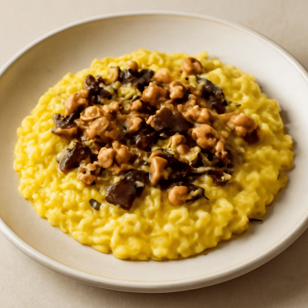 Risotto allo zafferano con cioccolata e noci