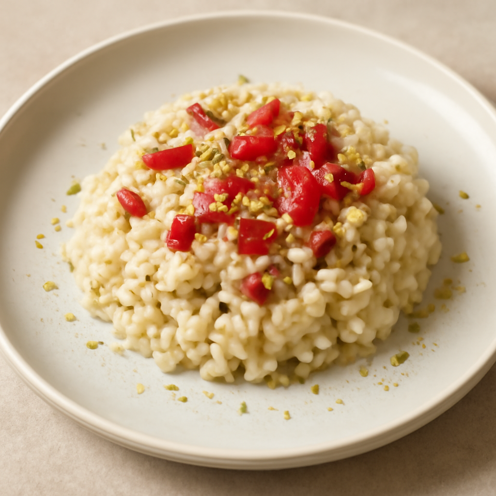 Risotto con bacche di goji e spolverata di pistacchio