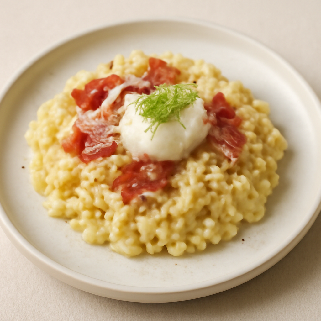 risotto con speck e crema di finocchi