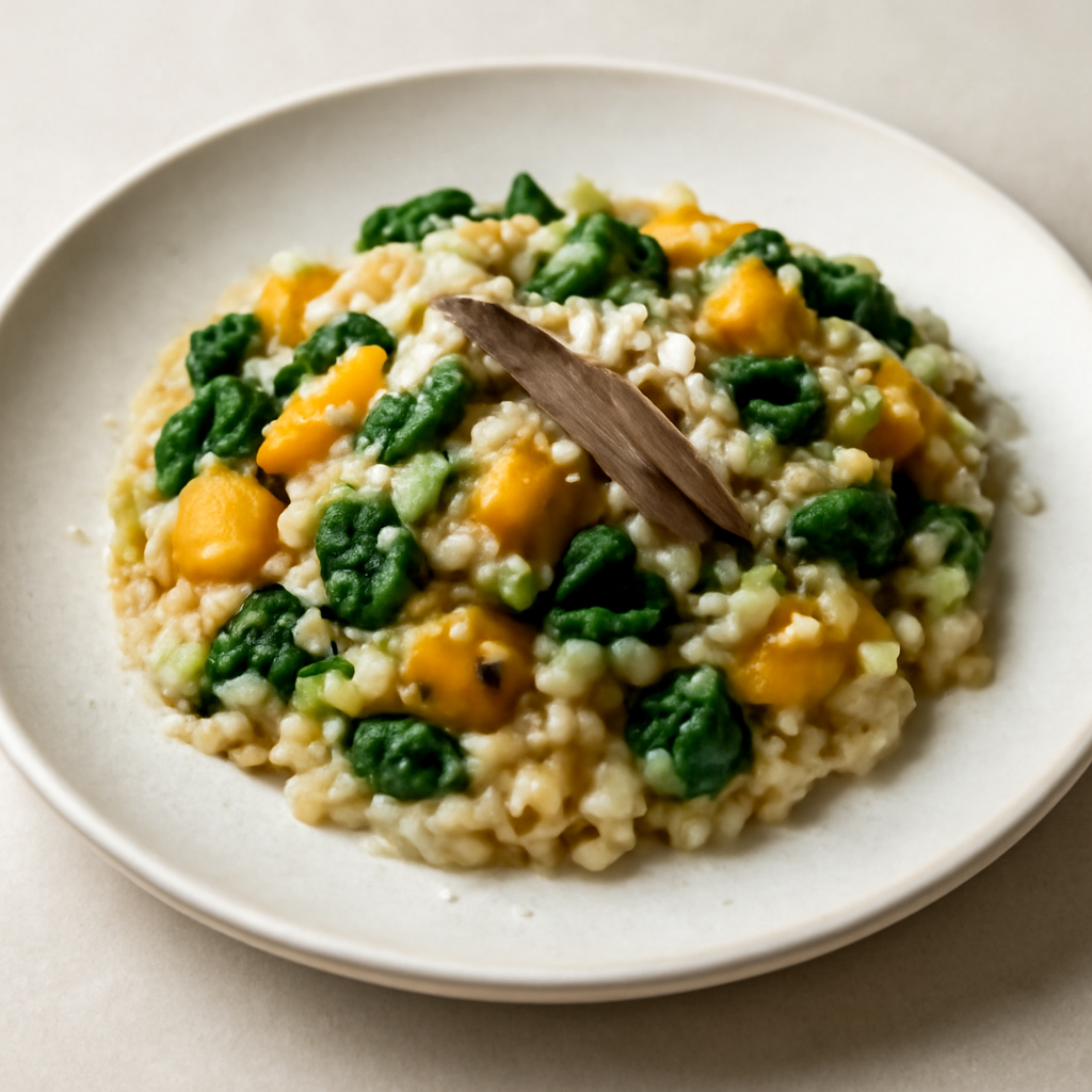 Risotto con zucca, spinaci ed alici