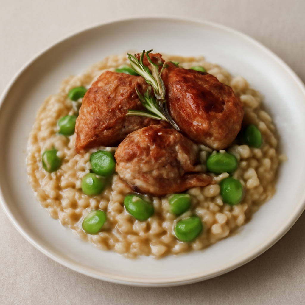 Risotto di quaglia e fave aromatizzato al marsala
